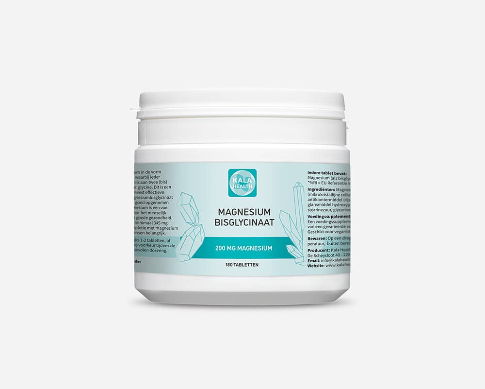 Magnesium bisglycinaat tabletten, verpakt in een pot geschikt voor 180 tabletten